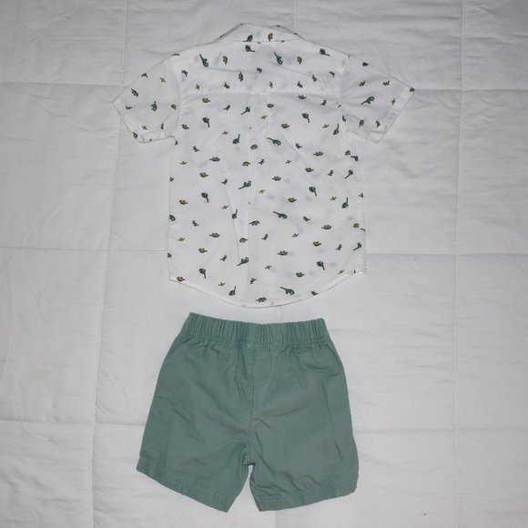 Carter's boy toddler dinosaur button up shirt shorts set green size 2T - Picture 2 of 4
